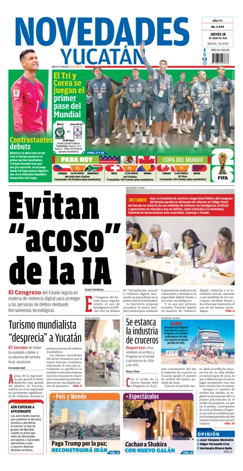 Portada de Novedades Quintana Roo del jueves, 18 de junio de 2026