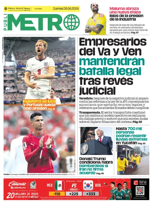 Portada de Publimetro Merida del jueves, 18 de junio de 2026