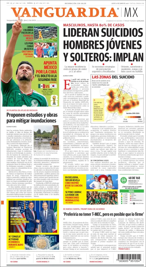 Portada de Vanguardia del jueves, 18 de junio de 2026