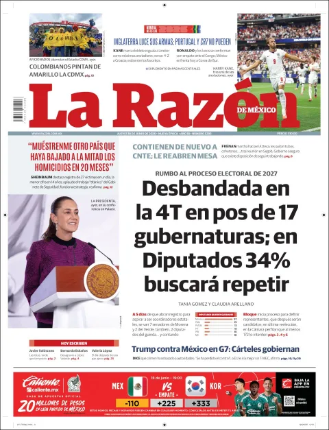 Portada de La Razon del jueves, 18 de junio de 2026