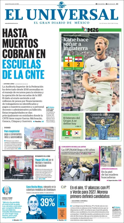 Portada de El Universal del jueves, 18 de junio de 2026