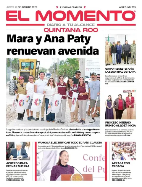 Portada de El Momento Quintana Roo del jueves, 18 de junio de 2026