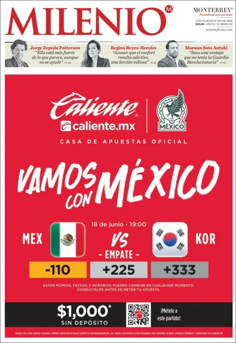 Portada de Milenio del jueves, 18 de junio de 2026