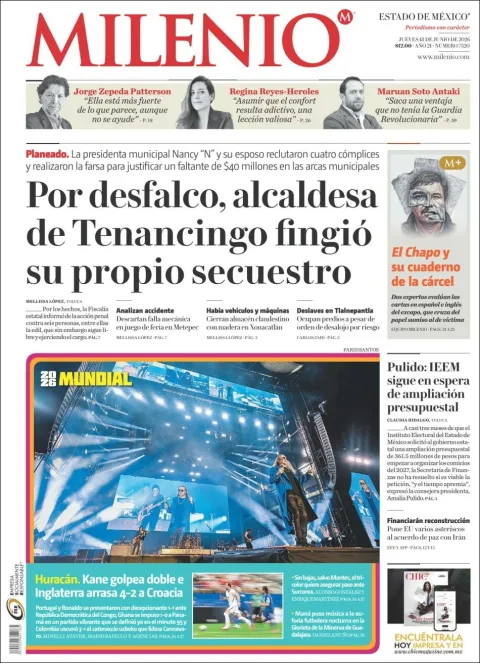 Portada de Milenio Edo de Mexico del jueves, 18 de junio de 2026