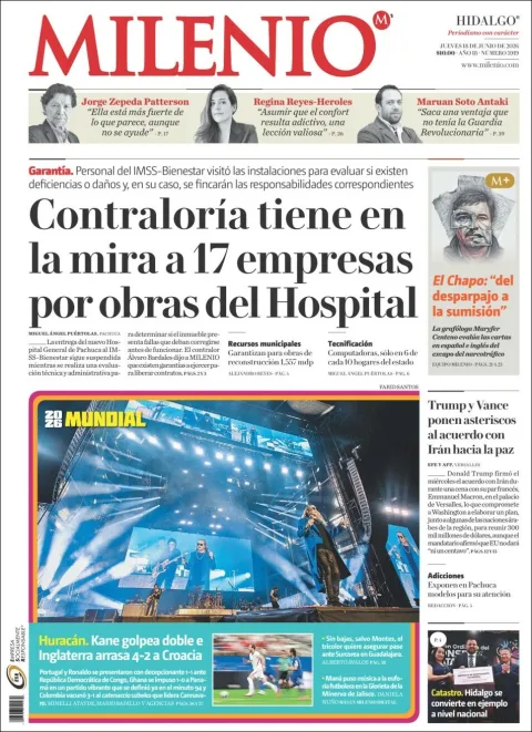 Portada de Milenio Hidalgo del jueves, 18 de junio de 2026