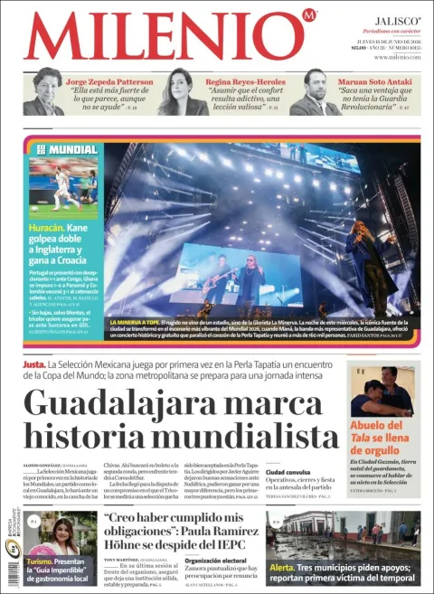Portada de Milenio Jalisco del jueves, 18 de junio de 2026