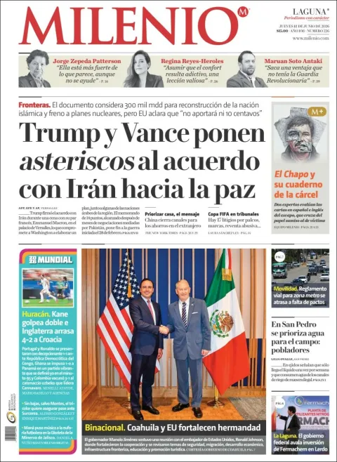 Portada de Milenio Laguna del jueves, 18 de junio de 2026