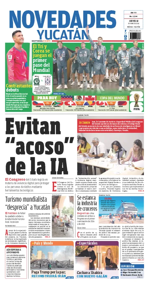 Portada de Novedades Yucatan del jueves, 18 de junio de 2026