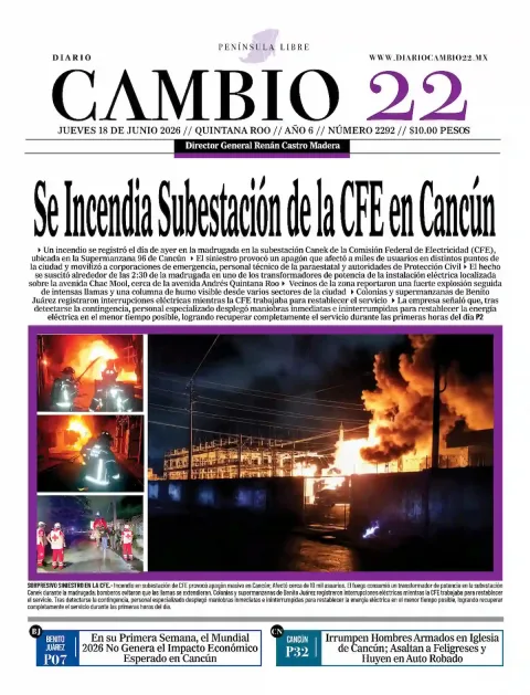 Portada de Diario Cambio 22 (portada) del jueves, 18 de junio de 2026