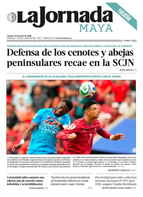 Portada de La Jornada Maya Yucatán del jueves, 18 de junio de 2026