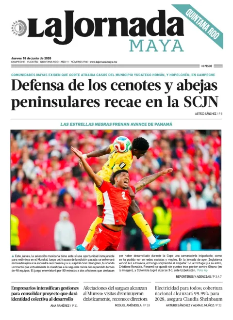 Portada de La Jornada Maya Quintana Roo del jueves, 18 de junio de 2026