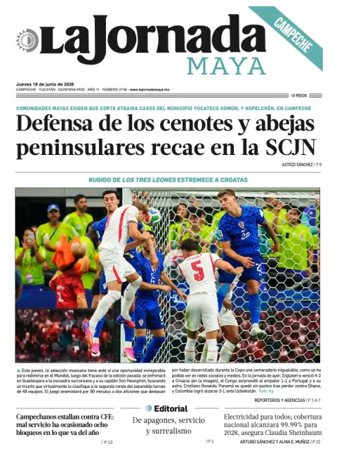 Portada de La Jornada Maya Campeche del jueves, 18 de junio de 2026
