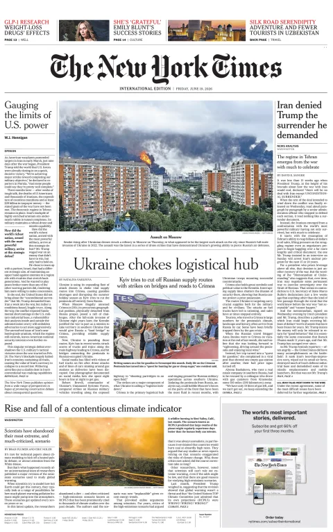 Portada de The New York Times (international) del viernes, 19 de junio de 2026