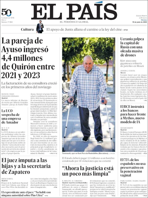Portada de El Pais del viernes, 19 de junio de 2026
