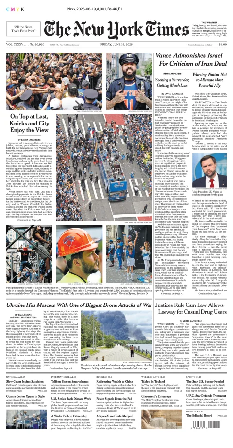 Portada de The New York Times (new York) del viernes, 19 de junio de 2026