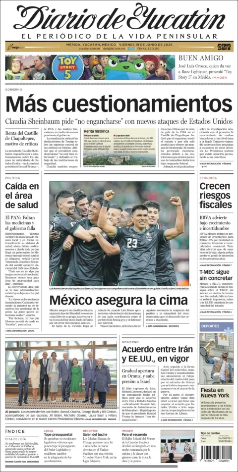 Portada de Diario de Yucatán del viernes, 19 de junio de 2026