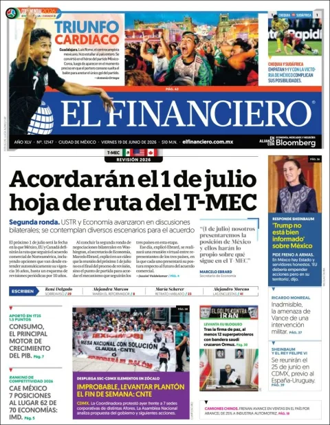 Portada de El Financiero del viernes, 19 de junio de 2026