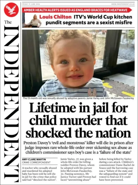 Portada de The Independent del viernes, 19 de junio de 2026