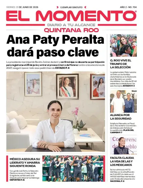 Portada de El Momento Quintana Roo del viernes, 19 de junio de 2026
