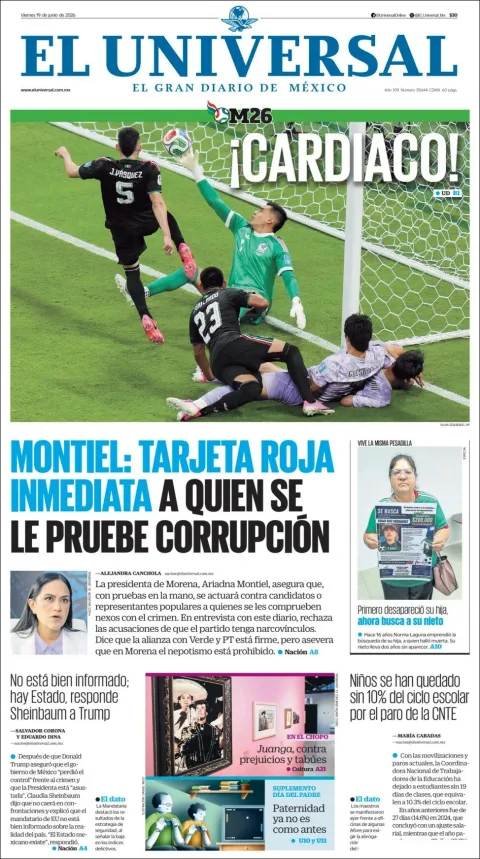Portada de El Universal del viernes, 19 de junio de 2026