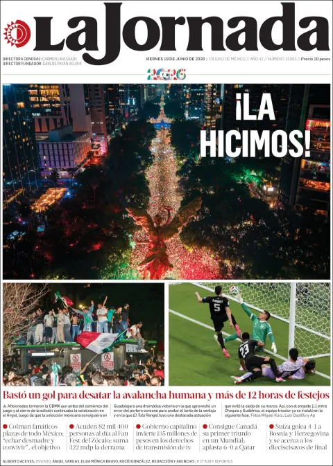 Portada de La Jornada del viernes, 19 de junio de 2026
