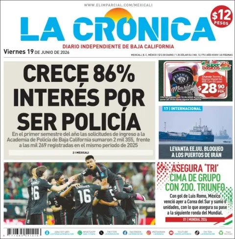 Portada de La Cronica del viernes, 19 de junio de 2026