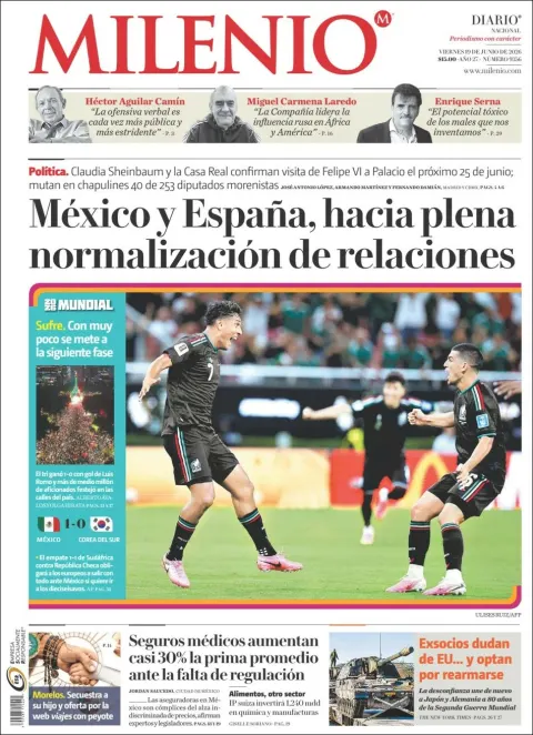Portada de Milenio del viernes, 19 de junio de 2026