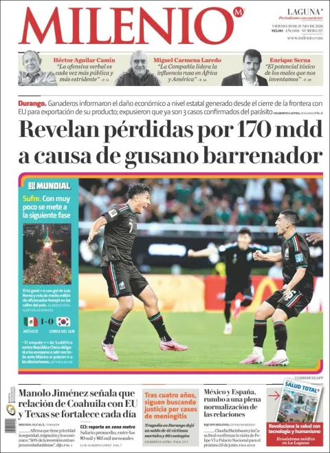 Portada de Milenio Laguna del viernes, 19 de junio de 2026