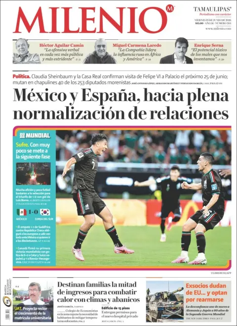 Portada de Milenio Tamaulipas del viernes, 19 de junio de 2026