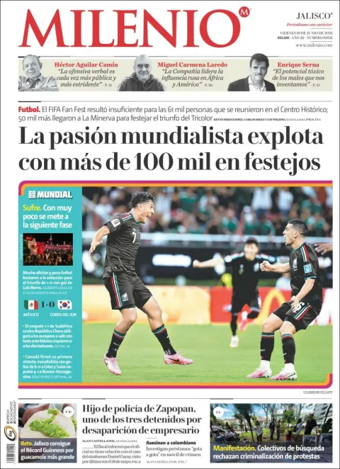 Portada de Milenio Jalisco del viernes, 19 de junio de 2026