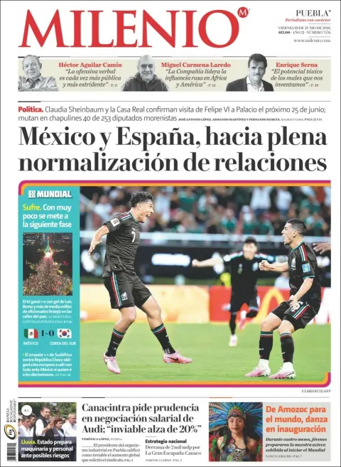 Portada de Milenio Puebla del viernes, 19 de junio de 2026