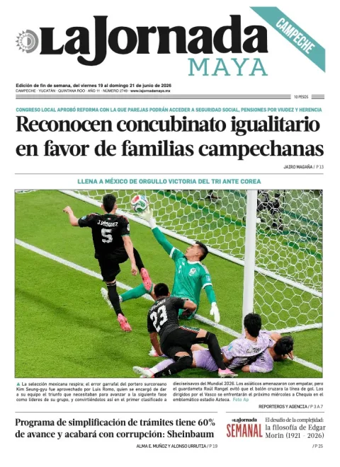 Portada de La Jornada Maya Campeche del viernes, 19 de junio de 2026