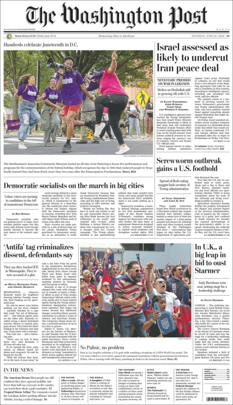 Portada de The Washington Post del sábado, 20 de junio de 2026