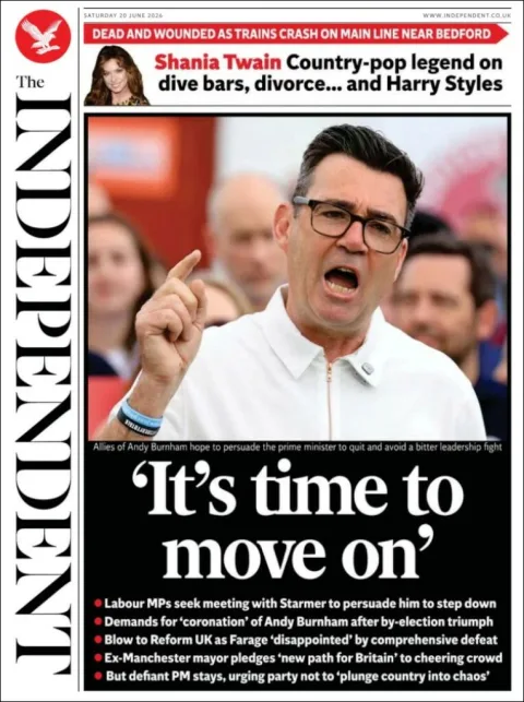 Portada de The Independent del sábado, 20 de junio de 2026