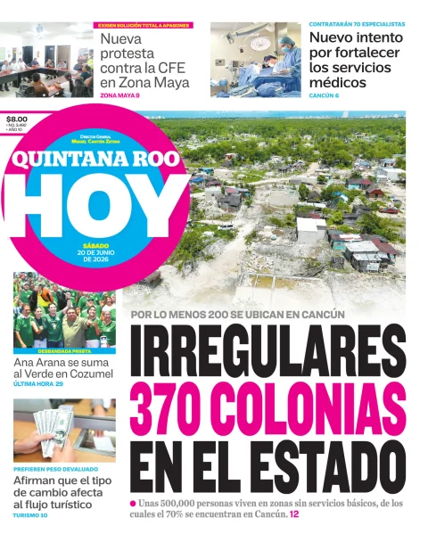 Portada de Quintana Roo Hoy (portada) del sábado, 20 de junio de 2026