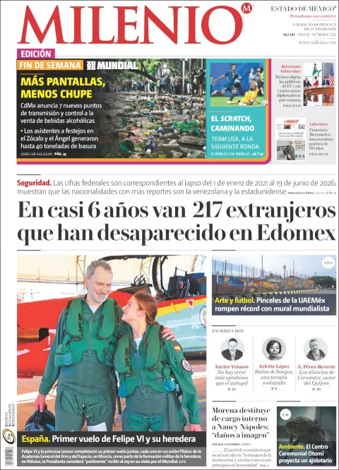 Portada de Milenio Edo de Mexico del sábado, 20 de junio de 2026