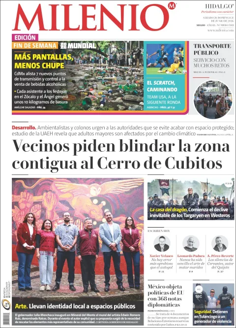 Portada de Milenio Hidalgo del sábado, 20 de junio de 2026