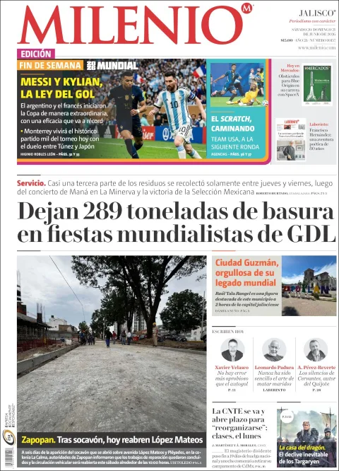 Portada de Milenio Jalisco del sábado, 20 de junio de 2026