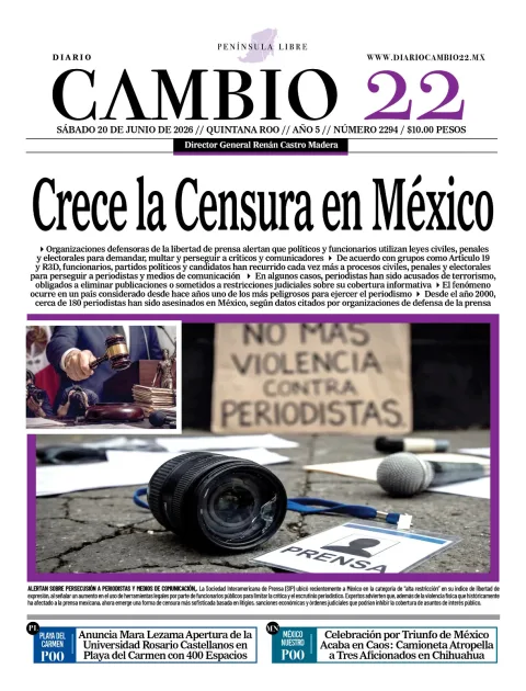 Portada de Diario Cambio 22 (portada) del sábado, 20 de junio de 2026