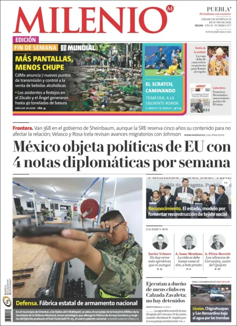 Portada de Milenio Puebla del sábado, 20 de junio de 2026