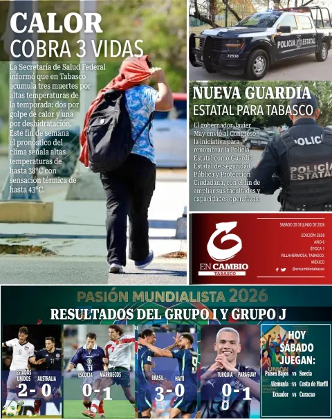 Portada de En Cambio - Tabasco (contraportada) del sábado, 20 de junio de 2026