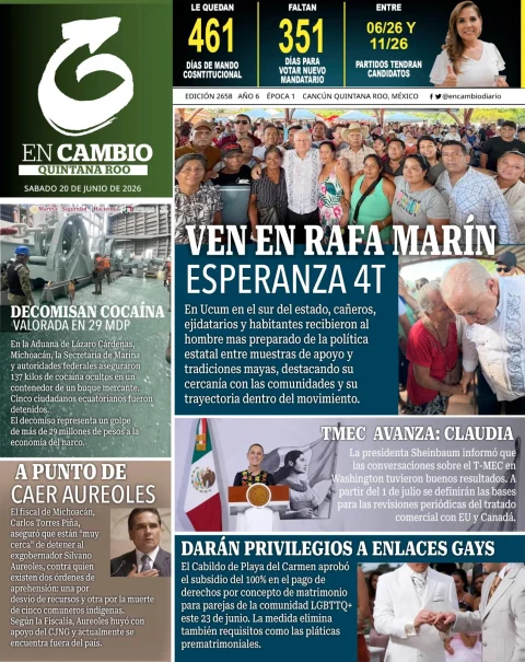 Portada de En Cambio - Quintana Roo (contraportada) del sábado, 20 de junio de 2026