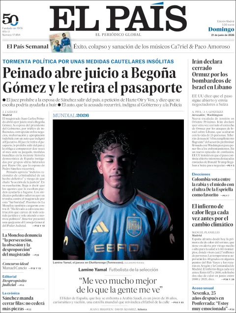 Portada de El Pais del domingo, 21 de junio de 2026
