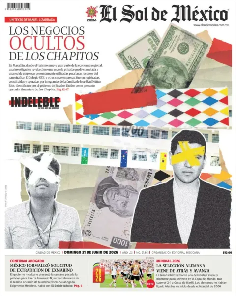 Portada de El Sol de Mexico del domingo, 21 de junio de 2026
