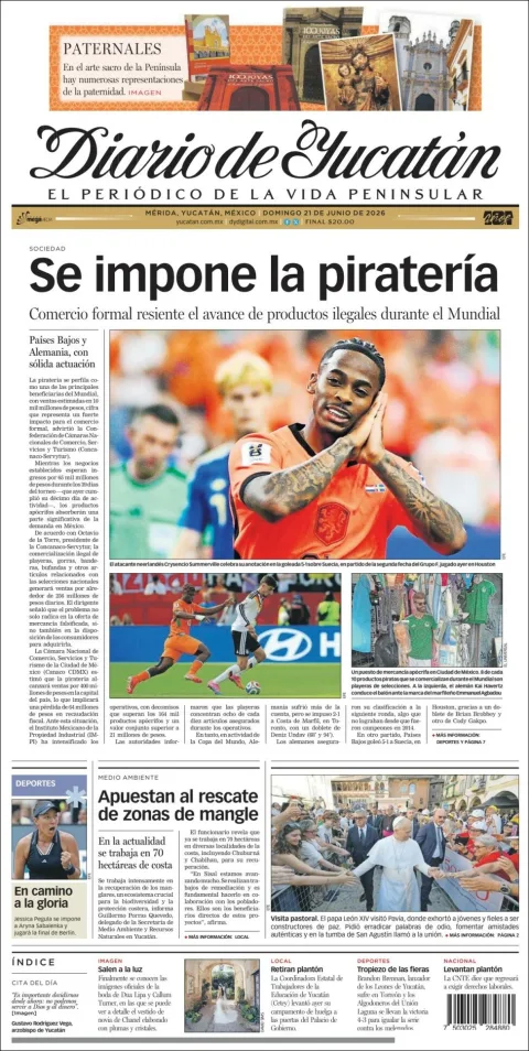 Portada de Diario de Yucatán del domingo, 21 de junio de 2026