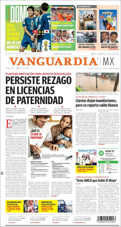 Portada de Vanguardia del domingo, 21 de junio de 2026