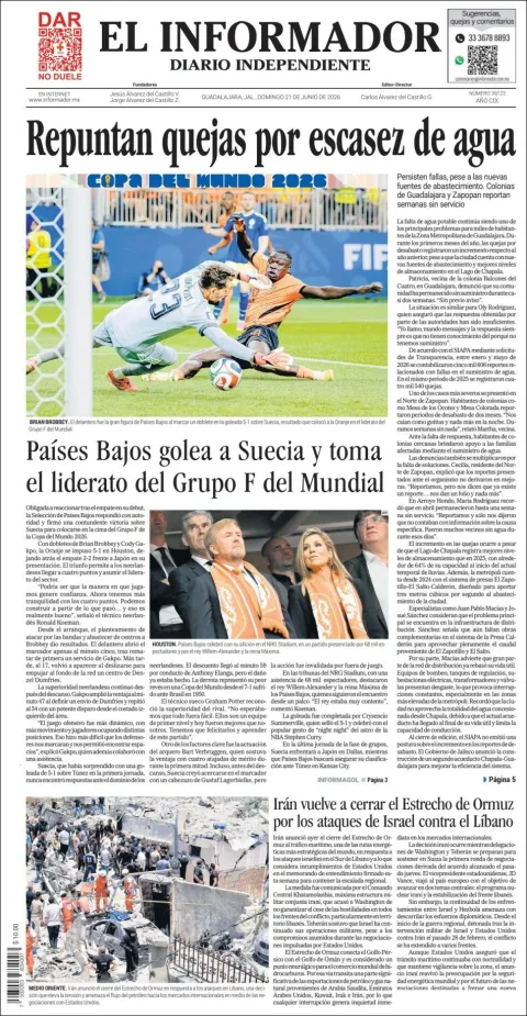 Portada de El Informador del domingo, 21 de junio de 2026