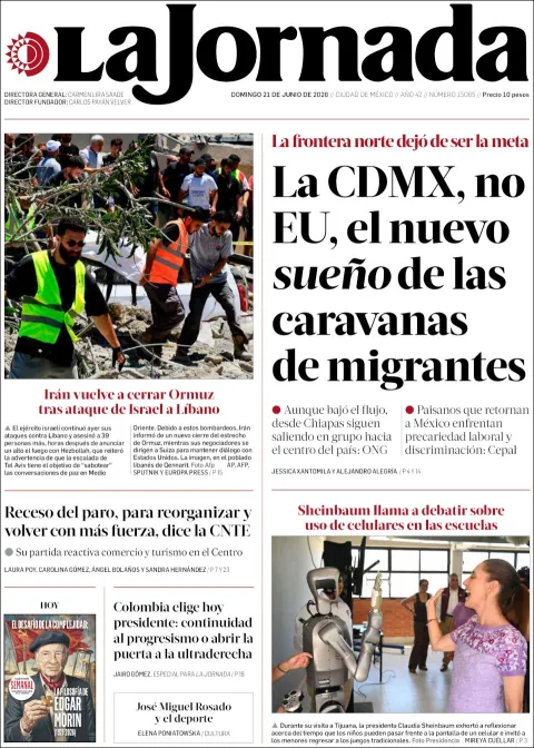 Portada de La Jornada del domingo, 21 de junio de 2026