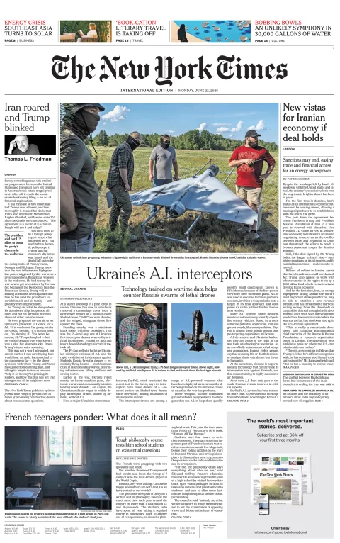 Portada de The New York Times (international) del lunes, 22 de junio de 2026
