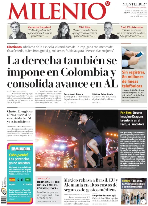 Portada de Milenio del lunes, 22 de junio de 2026